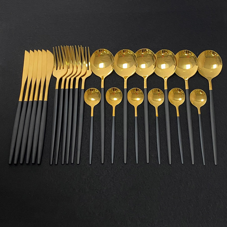 Conjunto de talheres Preto e Dourado 24 pcs - BLACK GOLD