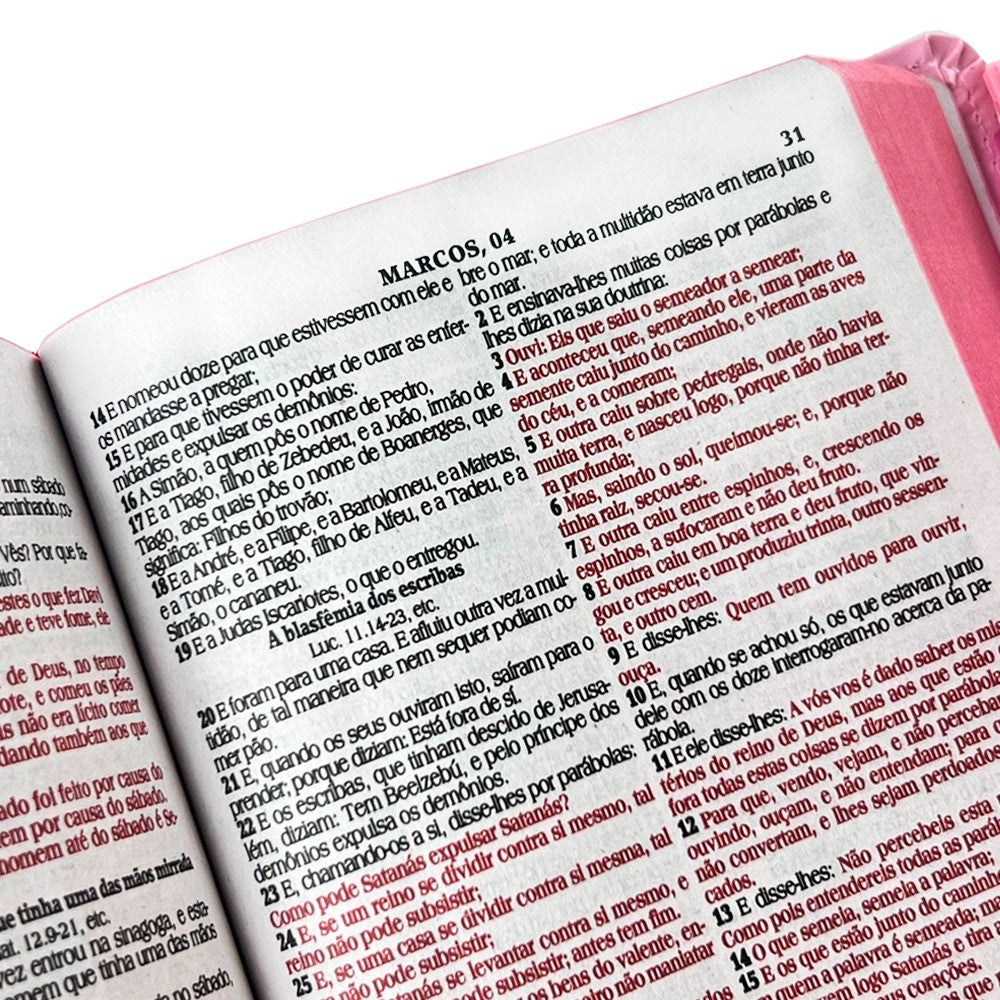 Bíblia Sagrada Letra Grande - Rosa - Botão e Caneta Revista e Corrigida C/ Harpa