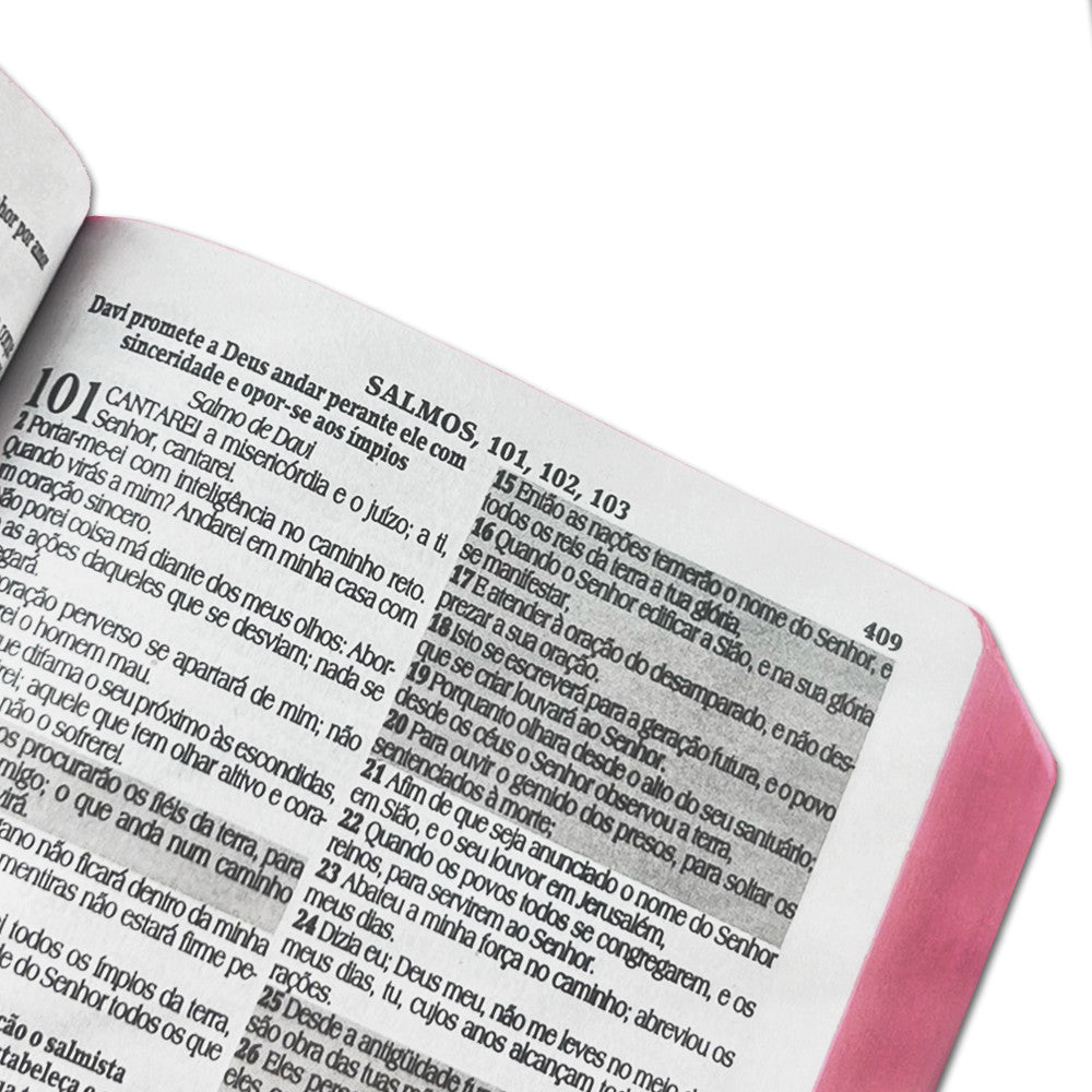 Bíblia Sagrada Letra Grande - Rosa - Botão e Caneta Revista e Corrigida C/ Harpa