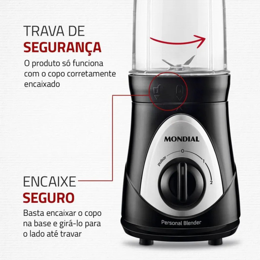 Liquidificador Portátil Mondial Personal Blender 300W 127V Preto DG-01