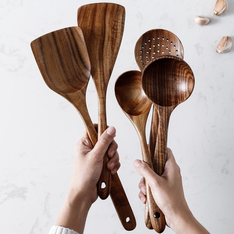 Conjunto de utensílios de cozinha Tailandês (madeira natural)