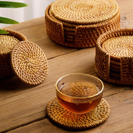 Esteira para copos / porta copos / descanso de copos de rattan  - 6 peças