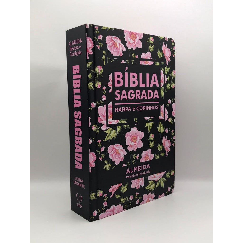 Bíblia Sagrada Tamanho Médio 12,5x19 cm Com Harpa palavras de Jesus em vermelho Flores Rosa