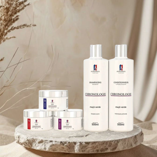 KIT 5 Cronograma Capilar Shampoo Condicionador Máscaras Hidratação Nutrição Reconstrução Completo
