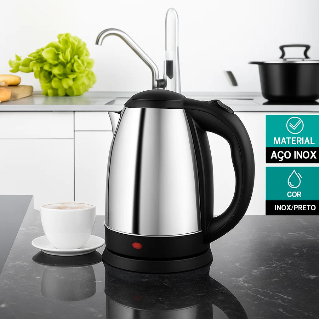 Chaleira Jarra Elétrica Térmica Bule Com Tampa Inox Prateada 2 Litros