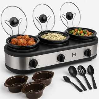 Rechaud Elétrico Triplo Buffet Richo Panela Ceramica Cozinha Lento Banho Maria Inox 127v 220v