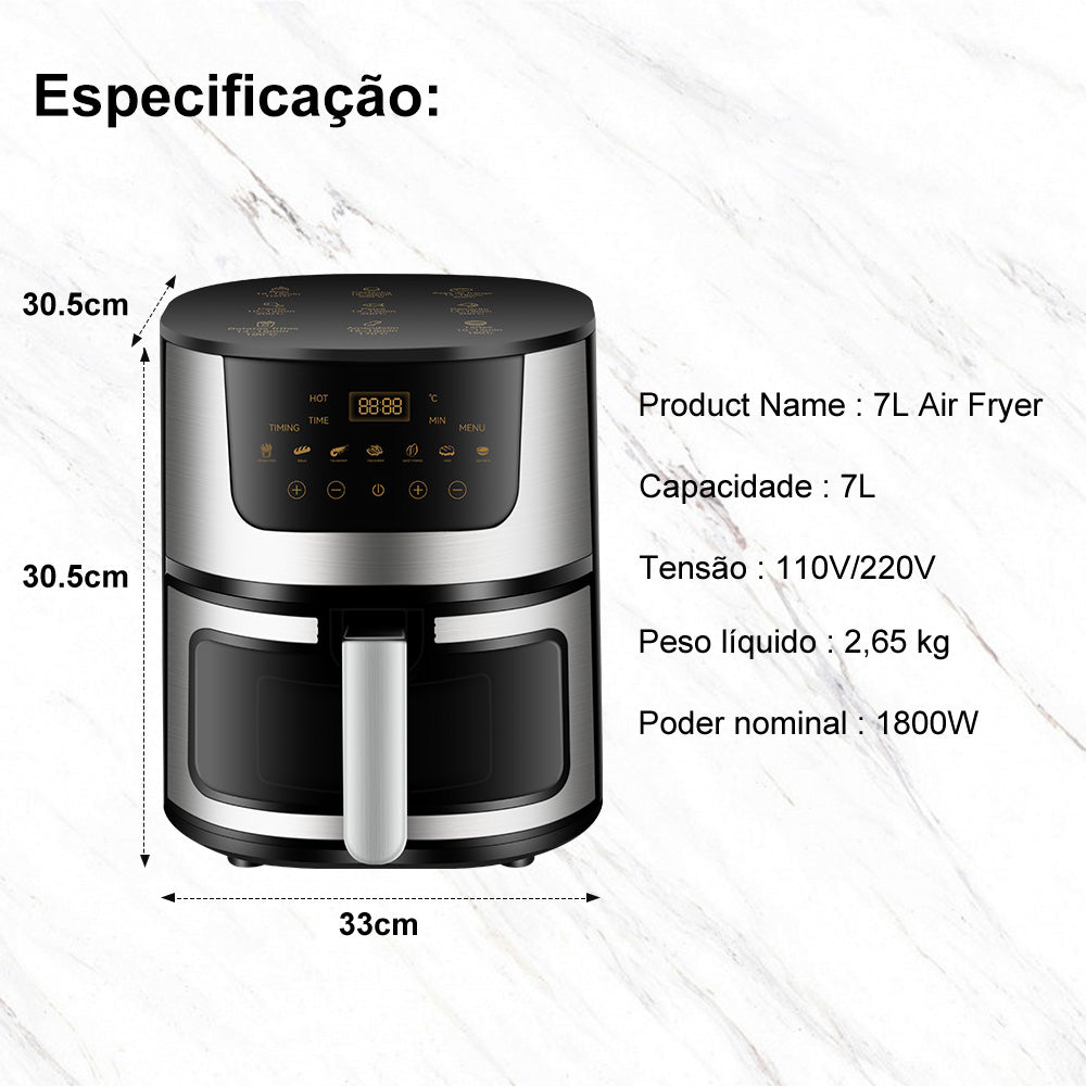 Air Fryer 7L / Forno Elétrico 3 em 1 Fritadeira Elétrica Air Fryer Botão Air Fryer Mondial 110V 220v