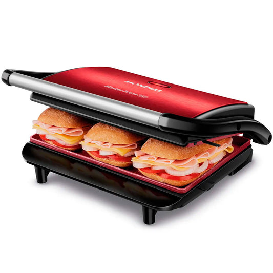 Sanduicheira Press Grill Red Ceramic Mondial PG-01-RC inox antiaderente Cerâmico 1000w - 127v