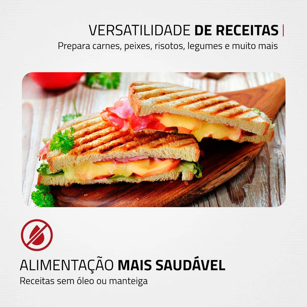 Sanduicheira Press Grill Red Ceramic Mondial PG-01-RC inox antiaderente Cerâmico 1000w - 127v